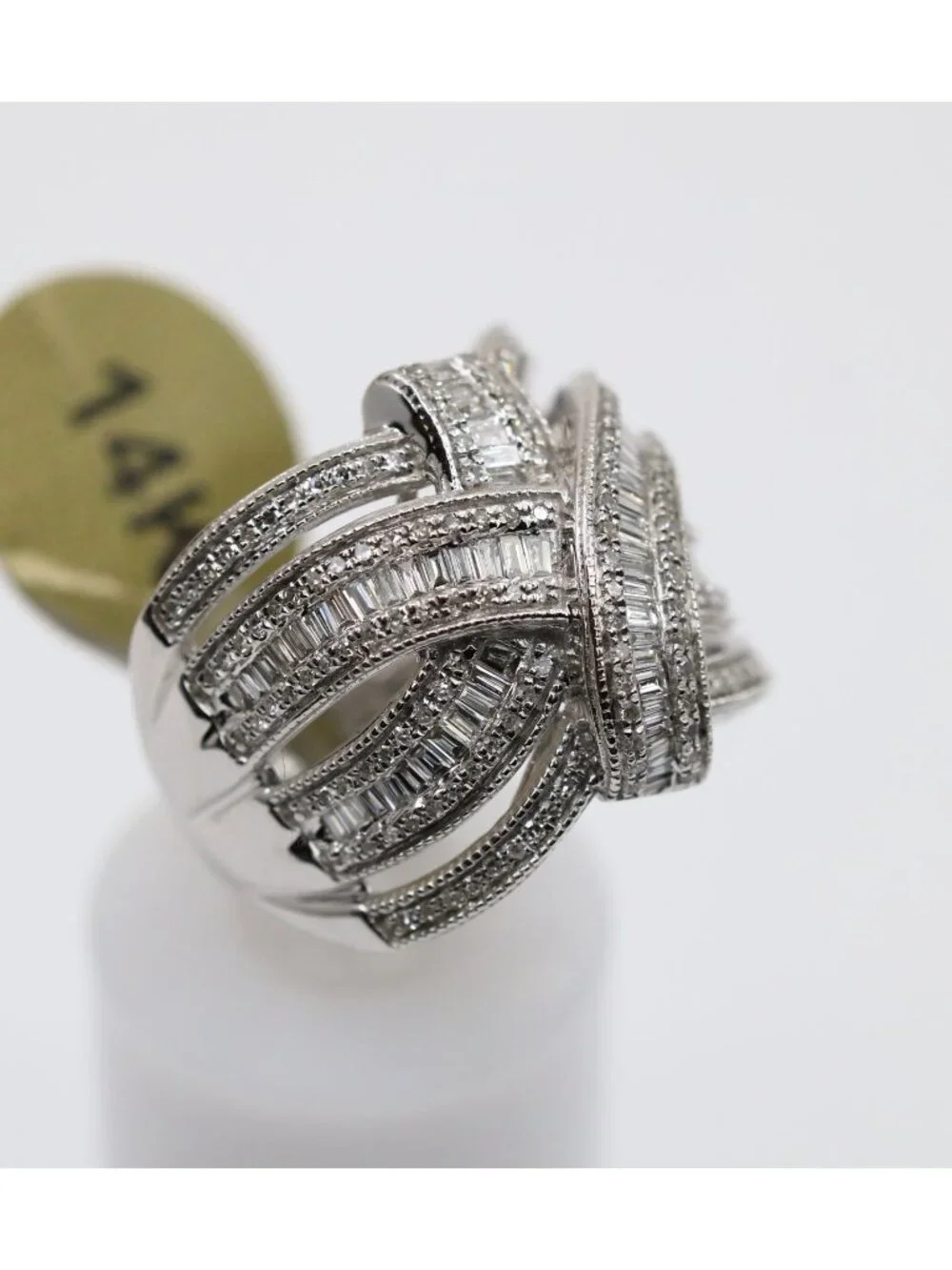 EFFY 14K White Gold 2.00ct Round Baguette Diamond Woven Crossover Ring - Size 7
